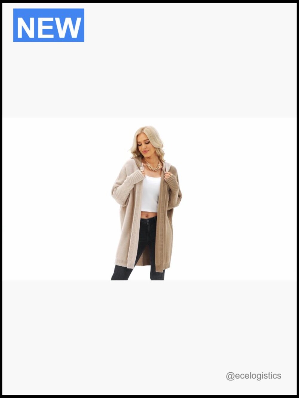 Open Front Hooded Knit Cardigan Sweater Color Block Long Sleeve - Picture 7 of 7